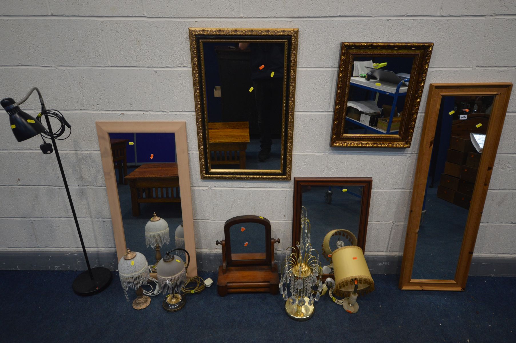 SIX VARIOUS MIRRORS, to include a Victorian dressing mirror and five wall mirrors, along with four