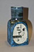 A TROIKA POTTERY SPICE JAR, smooth blue/green glazed neck and shoulders above a rectangular rough
