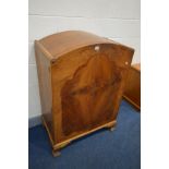 AN ART DECO WALNUT TWO DOOR CUPBOARD, with two internal drawers, width 82cm x depth 49cm x height