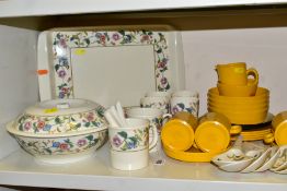 A QUANTITY OF MELAMINE TABLEWARES, comprising an Inter Ware floral decorated set and a mustard