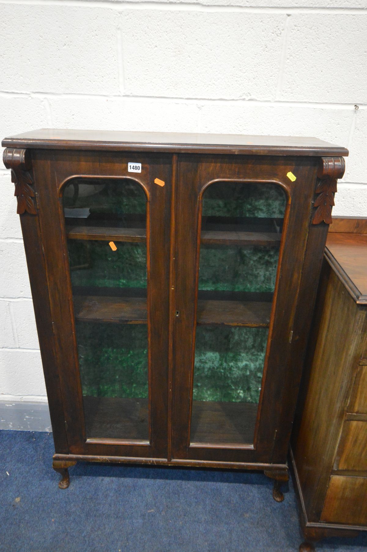 A LATE VICTORIAN MAHOGANY GLAZED TWO DOOR BOOKCASE, width 81cm x depth 29cm x height 121cm - Image 3 of 3