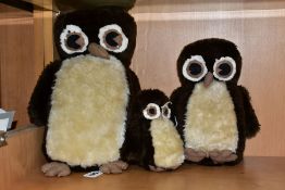 THREE ASSORTED HEALEY TOYS SOFT TOY OWLS, c.1970's, all appear complete and in good condition but