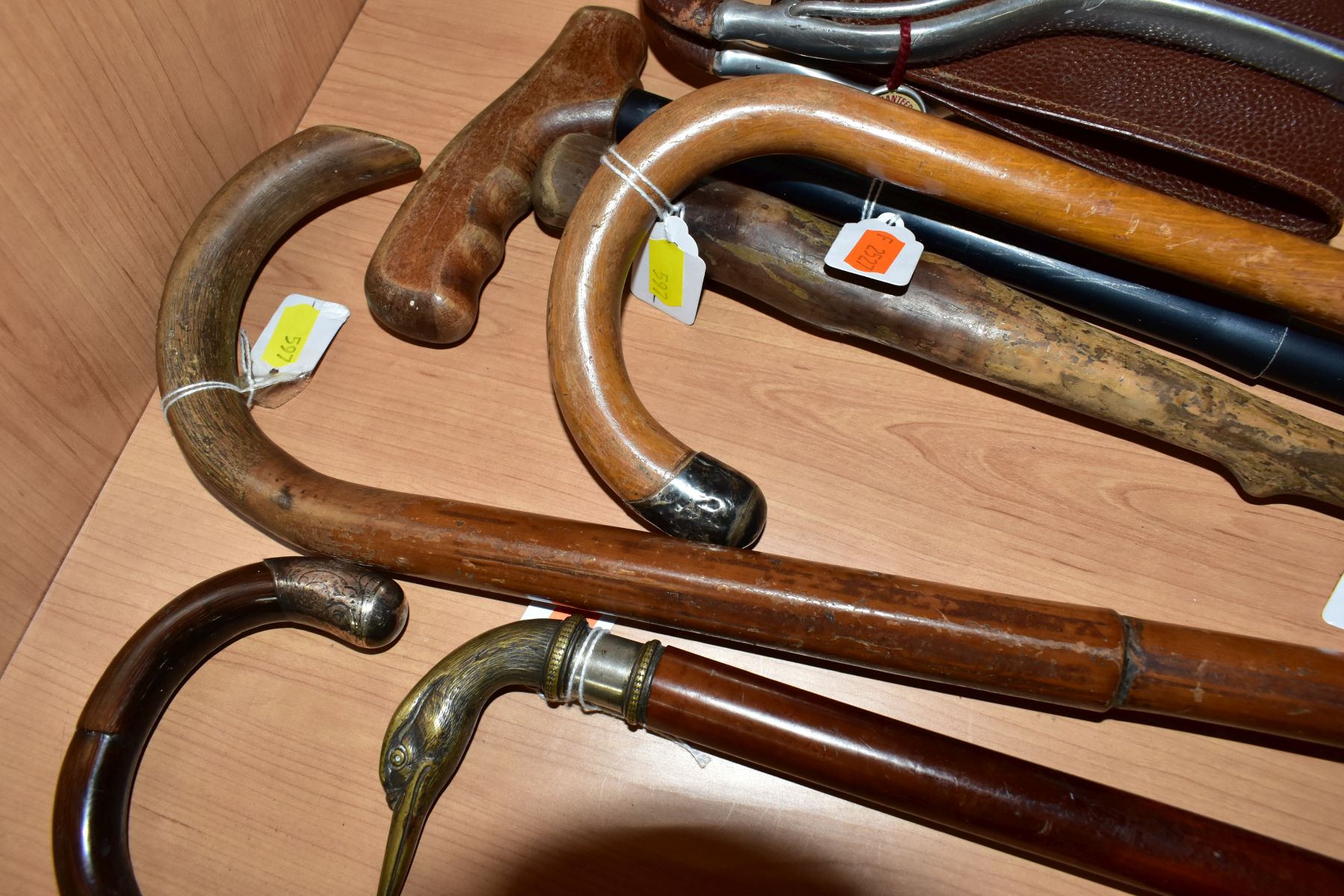 SIX VARIOUS WALKING STICKS, a shooting stick and a Bloxham School O.T.C Swaggar stick, two of the - Image 4 of 13