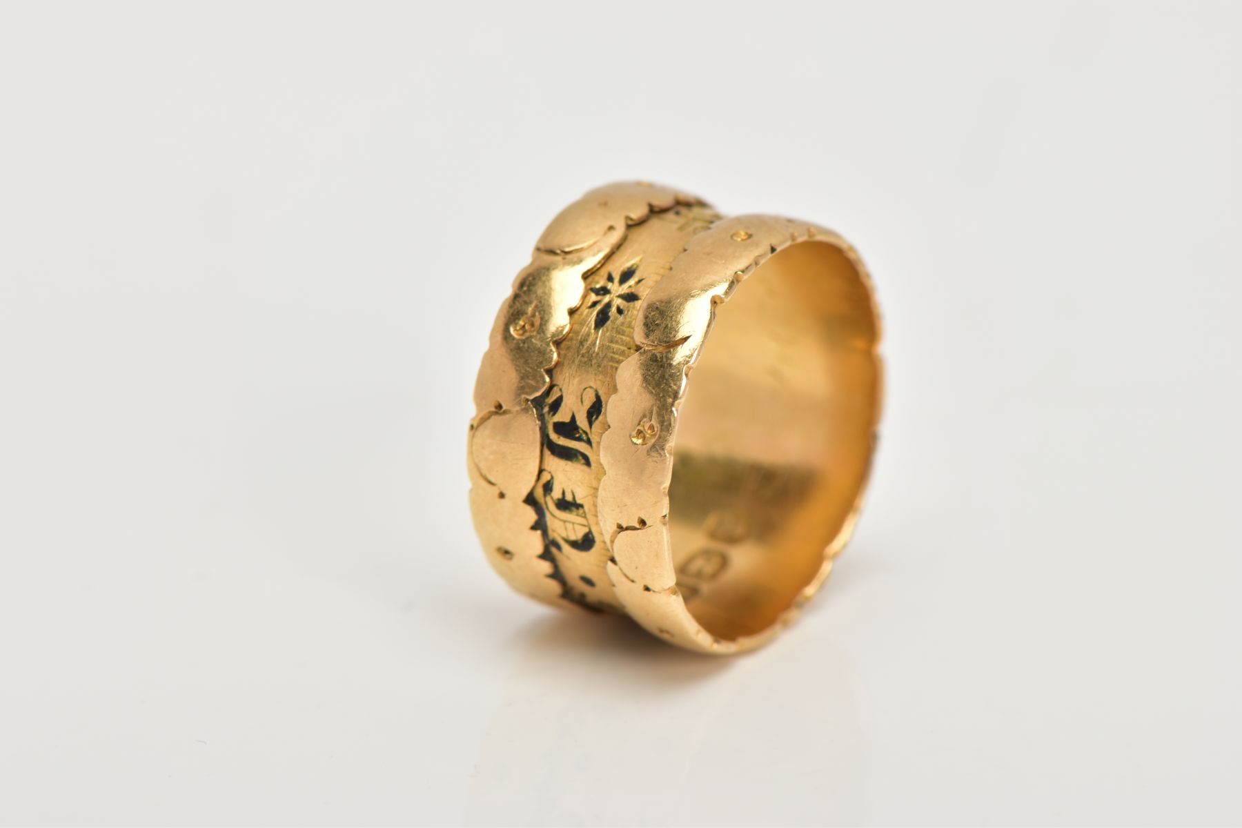 A GEORGE IV 18CT GOLD MEMORIAL RING, the band ring with a central enamel panel reading' In Memory - Image 2 of 3