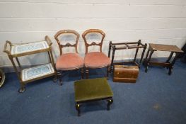 A QUANTITY OF OCCASSIONAL FURNITURE to include an Edwardian walnut umbrella stand (missing tray),