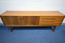 A YOUNGER LTD MID CENTURY TEAK SIDEBOARD, with three drawers, the top drawer with green baize