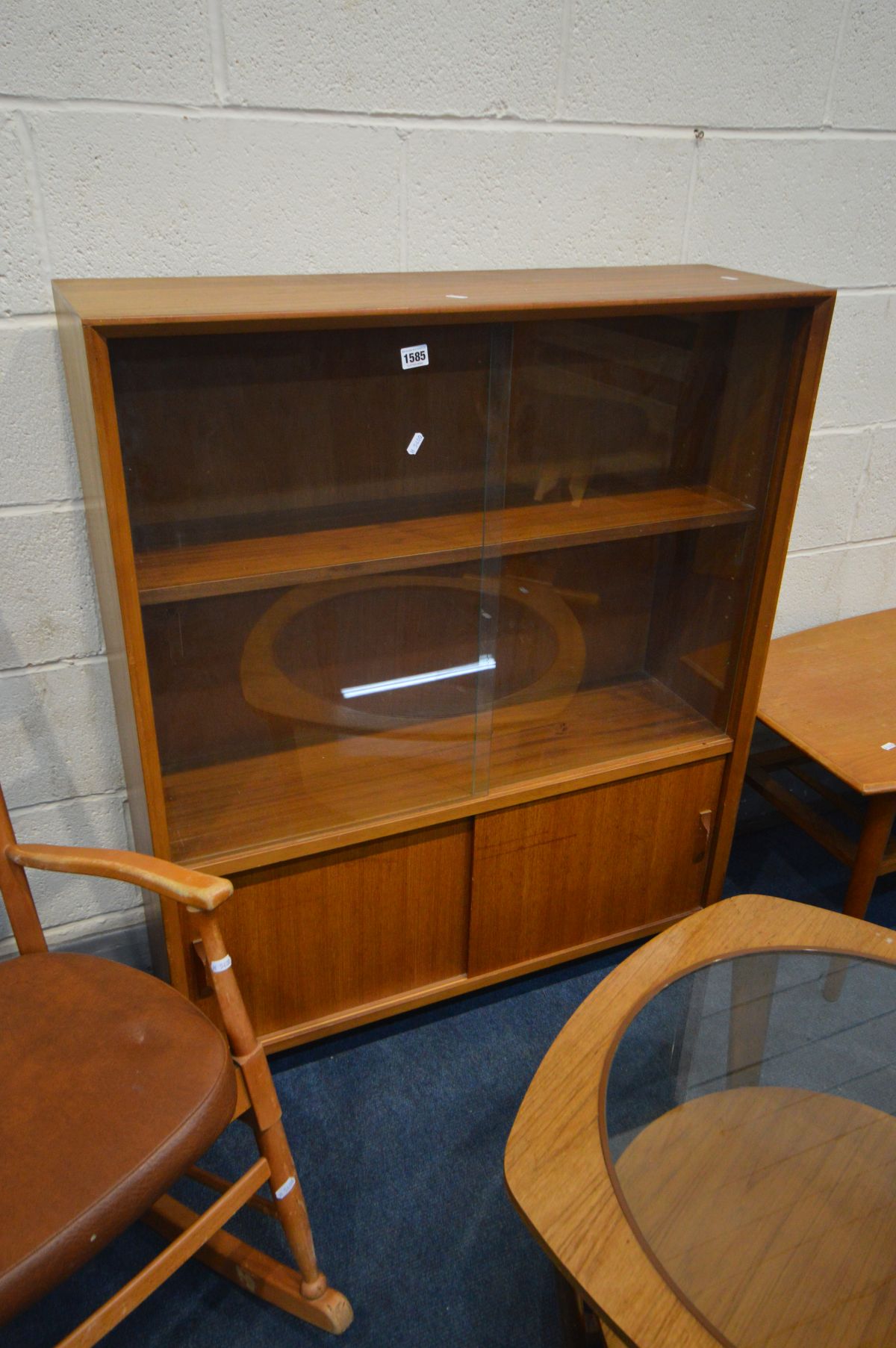 FOUR VARIOUS MID CENTURY TEAK FURNITURE, to include a glazed bookcase, width 92cm x depth 28cm x - Image 3 of 5