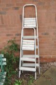 TWO ALUMINIUM STEP LADDERS, tallest being 160cm high (2)