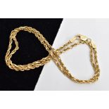 A CHAIN NECKLACE, the rope twist chain with spring release clasp, stamped 14k, length 410mm,