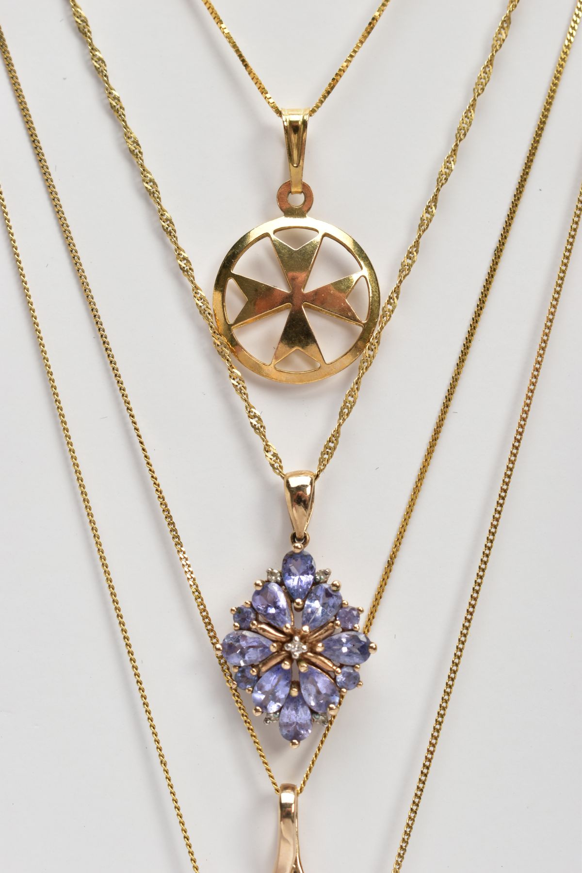 THREE 9CT GOLD GEM SET PENDANT NECKLACES AND A GOLD PENDANT NECKLACE, the gem set pendants set - Image 3 of 4