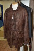 A GENTS STYLE INTERNATIONAL BROWN LEATHER ¾ LENGTH COAT, size 40, together with an M&S wool alpaca