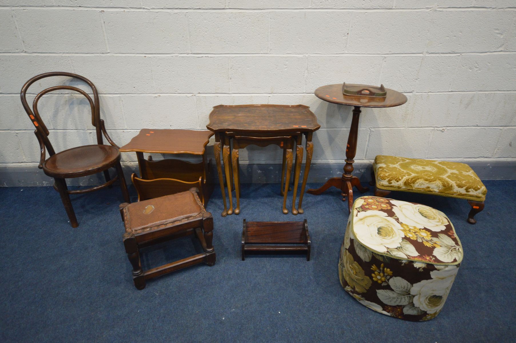 A SELECTION OF OCCASIONAL FURNITURE, to include a walnut nest of three tables, Georgian style