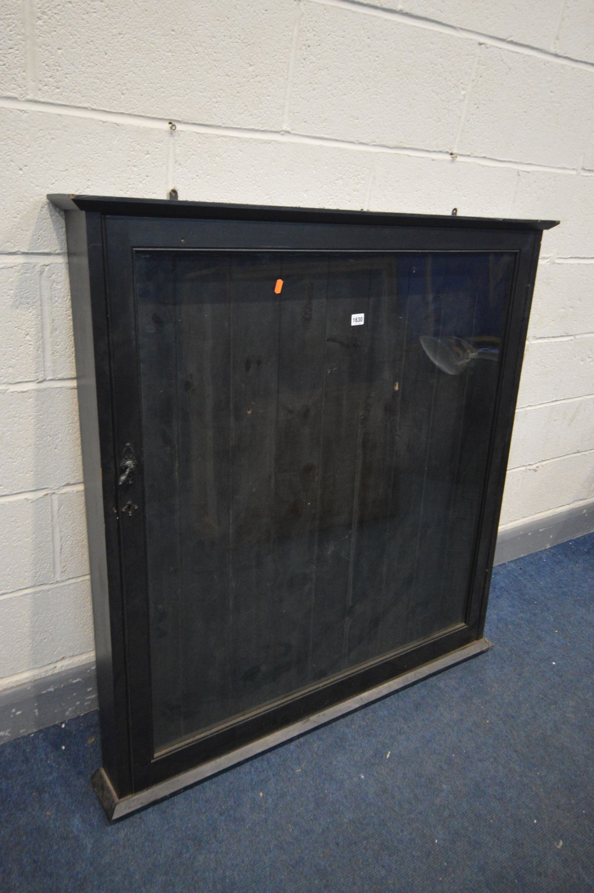 AN EARLY 20TH CENTURY EBONISED COLLECTORS DISPLAY CABINET, 115cm x 118cm - this lot is the