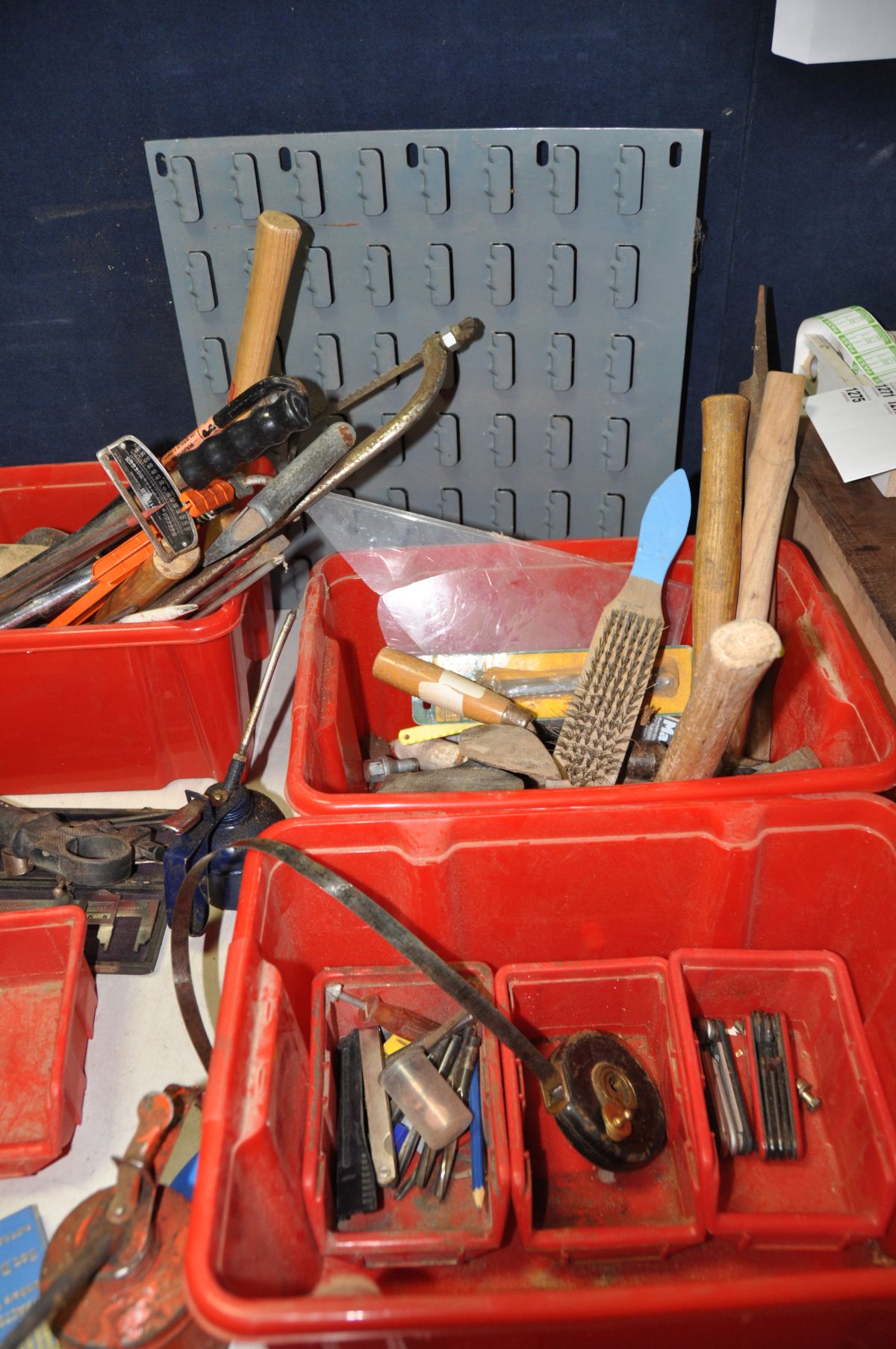 FOUR TRAYS AND A METAL TOOLBOX containing hand tools including a vintage Black and Decker Bench - Image 6 of 6