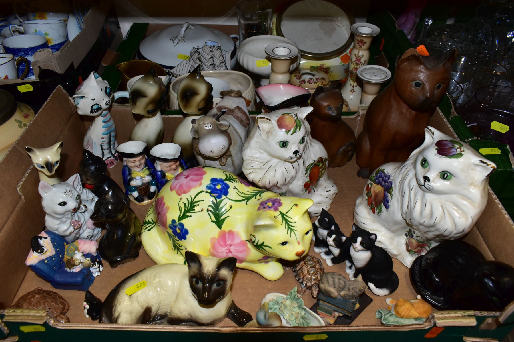 FIVE BOXES OF CERAMICS AND GLASSWARE, etc, including cat ornaments by Beswick, Border Fine Arts - Image 3 of 10