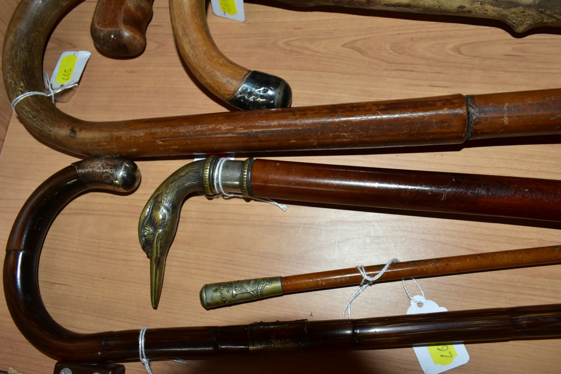 SIX VARIOUS WALKING STICKS, a shooting stick and a Bloxham School O.T.C Swaggar stick, two of the - Image 5 of 13