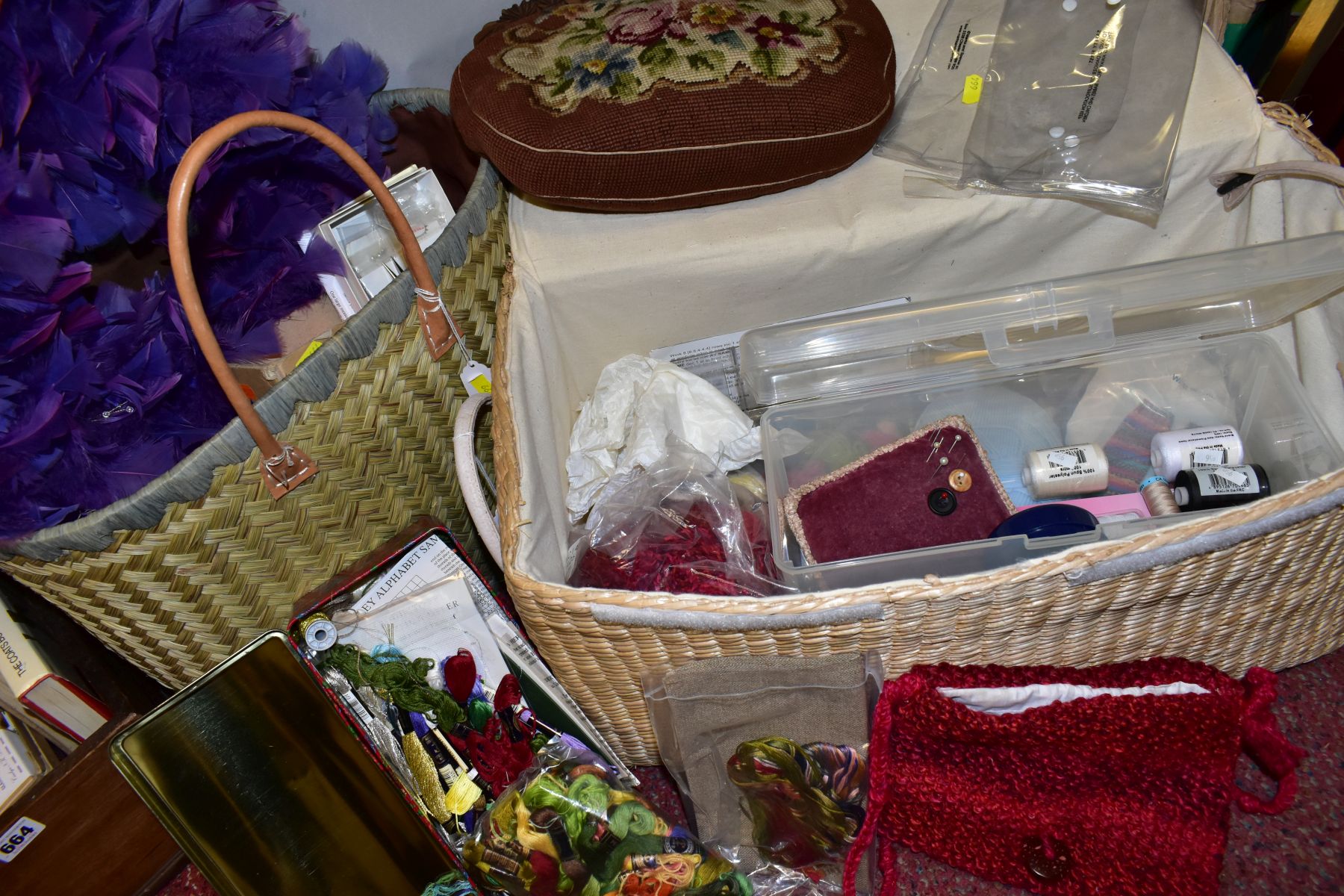 FOUR BOXES/BASKETS OF CRAFTING, NEEDLEWORK AND HABERDASHERY ITEMS, including Liberty patchwork - Image 2 of 11