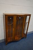 AN ART DECO WALNUT TWO DOOR CHINA CABINET, with two glass shelves, width 107cm x depth 35cm x height