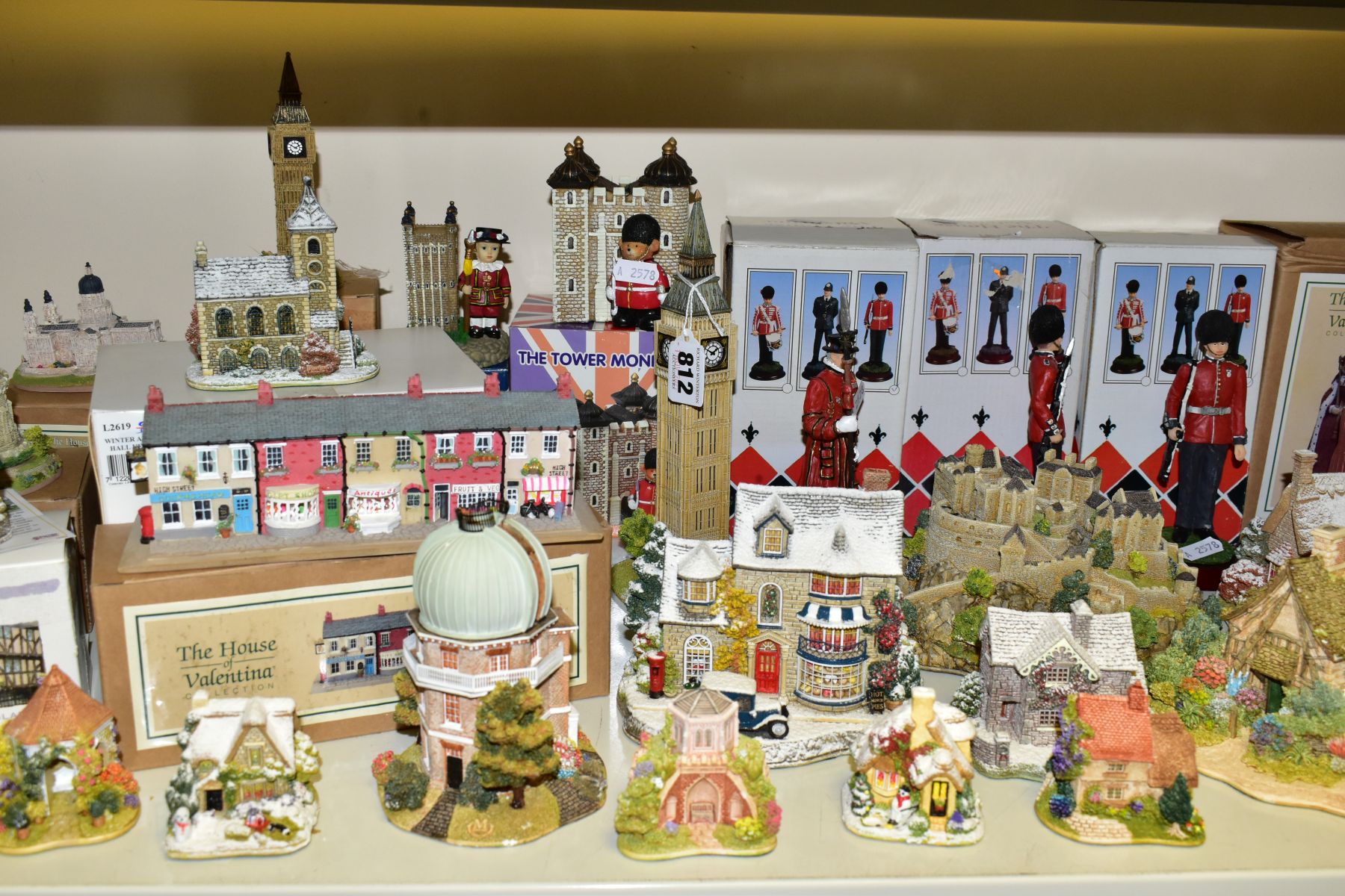 THIRTY SIX MODEL BUILDINGS, RESIN FIGURES, ETC, including Lilliput Lane 'Queen of Hearts' boxed, '