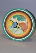 A CLARICE CLIFF DEVON PATTERN PLATE FROM THE FANTASQUE BIZZARE RANGE, transfer printed backstamp,