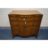 A GOOD REPRODUCTION GEORGE III STYLE MAHOGANY AND CROSSBANDED SERPENTINE BATCHELORS CHEST OF FOUR