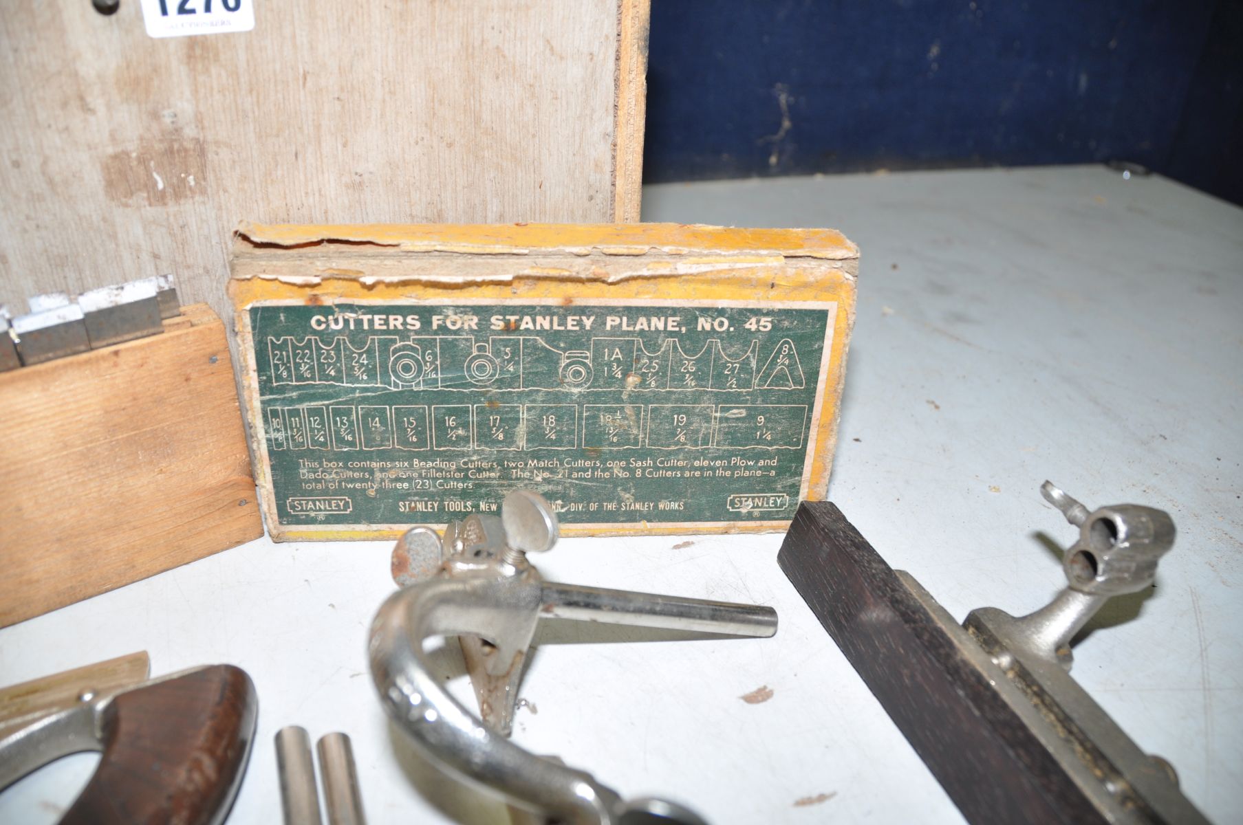 A STANLEY NO45 PLOUGH PLANE with full set of 24 cutters parallel guides etc in a bespoke plywood - Image 5 of 6