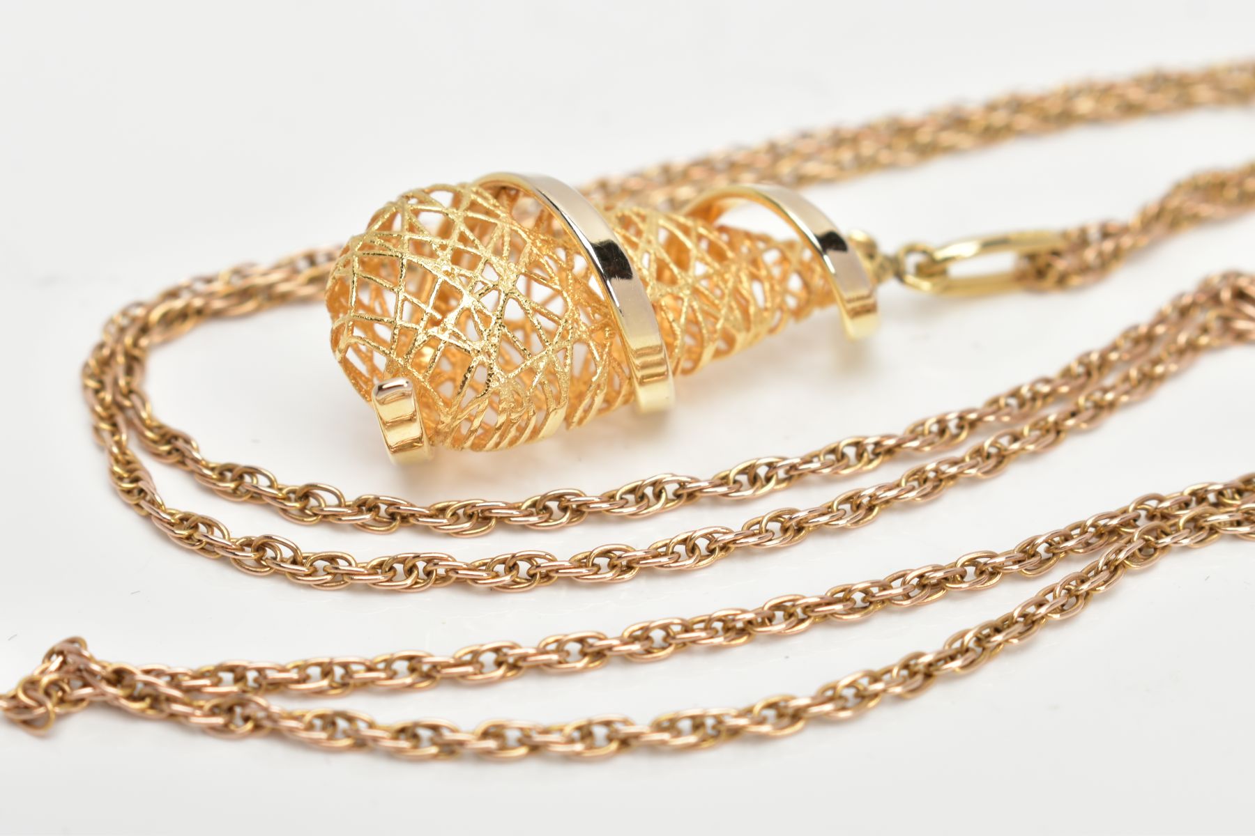 A 9CT GOLD PENDANT NECKLACE, the pendant of an openwork tear drop shape, with a plain polished - Image 3 of 3