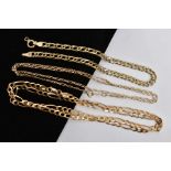 TWO 9CT GOLD CHAIN NECKLACES AND A 9CT GOLD CHAIN BRACELET, to include a figaro necklace chain and a