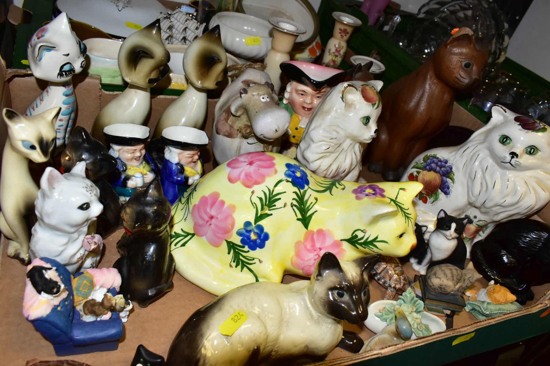 FIVE BOXES OF CERAMICS AND GLASSWARE, etc, including cat ornaments by Beswick, Border Fine Arts - Image 7 of 10