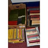 BOOKS, four boxes containing approximately ninety titles, including twenty seven Heron Publications,