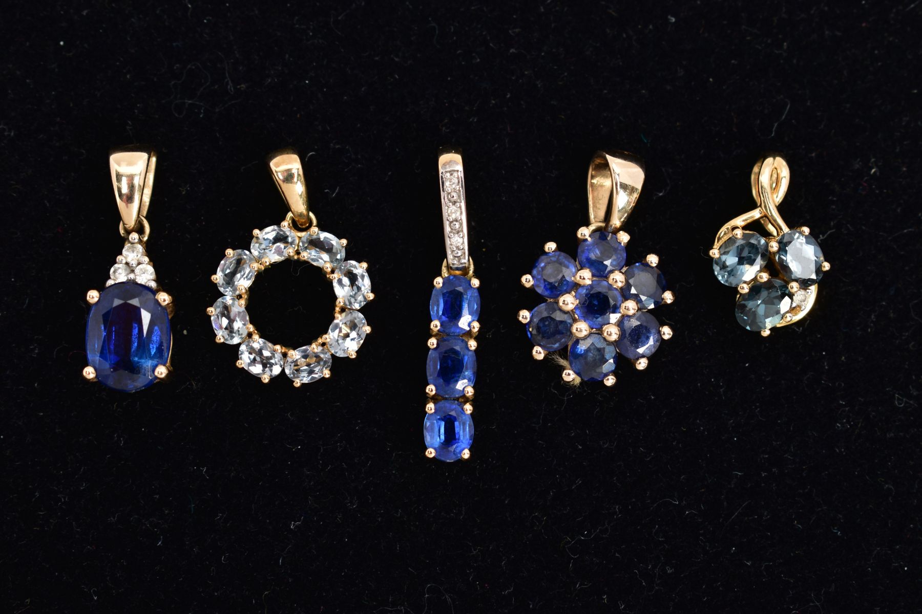 FIVE GEM SET PEDNANTS, of various designs, set with vary cut stones to include sapphire, kyanite, - Image 2 of 2