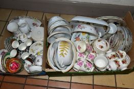 TWO BOXES OF ASSORTED CERAMICS, including Royal Worcester oven to tablewares, Maddock half