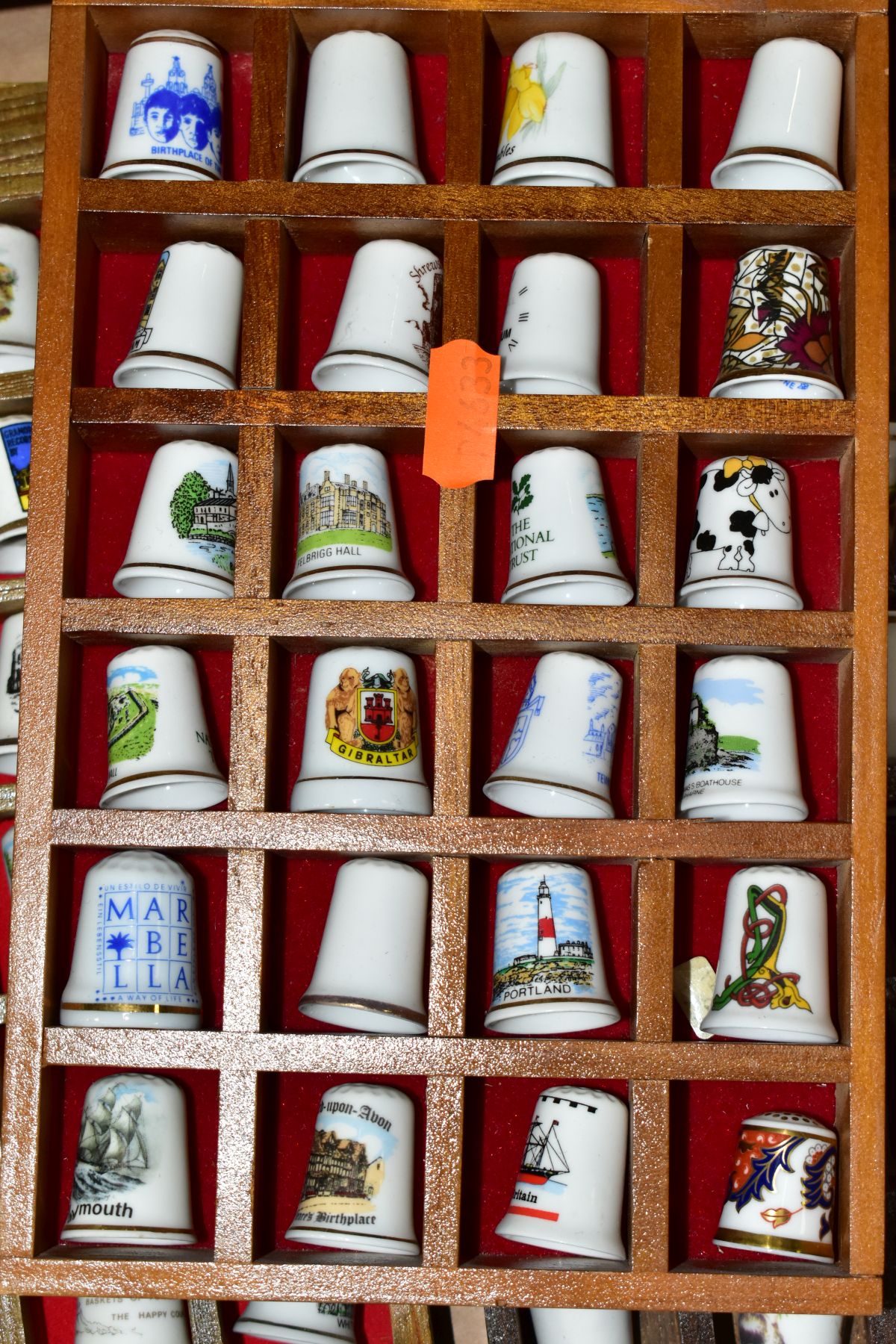 A BOX OF APPROXIMATELY ONE HUNDRED AND FORTY EIGHT THIMBLES IN WOODEN DISPLAY CASES, mostly - Image 2 of 7