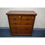 A VICTORIAN MAHOGANY CHEST OF TWO SHORT OVER THREE LONG DRAWERS, width 103cm x depth 49cm x height