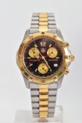 A GENTLEMEN'S 'TAG HEUER' CHRONOGRAPH WRISTWATCH, round black dial signed 'Tag Heuer,