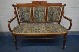 A LATE 19TH CENTURY OAK BENTWOOD STYLE SOFA, length 130cm