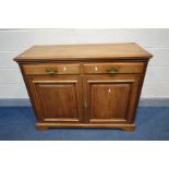 AN EDWARDIAN WALNUT SIDEBOARD, with two drawers, width 117cm x depth 45cm x height 92cm (missing