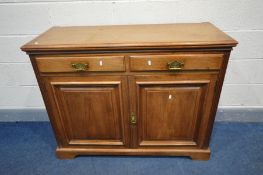 AN EDWARDIAN WALNUT SIDEBOARD, with two drawers, width 117cm x depth 45cm x height 92cm (missing