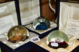 THREE LIMITED EDITION CAITHNESS GLASS PAPERWEIGHTS, comprising Space Pearl 884/3000, etched and