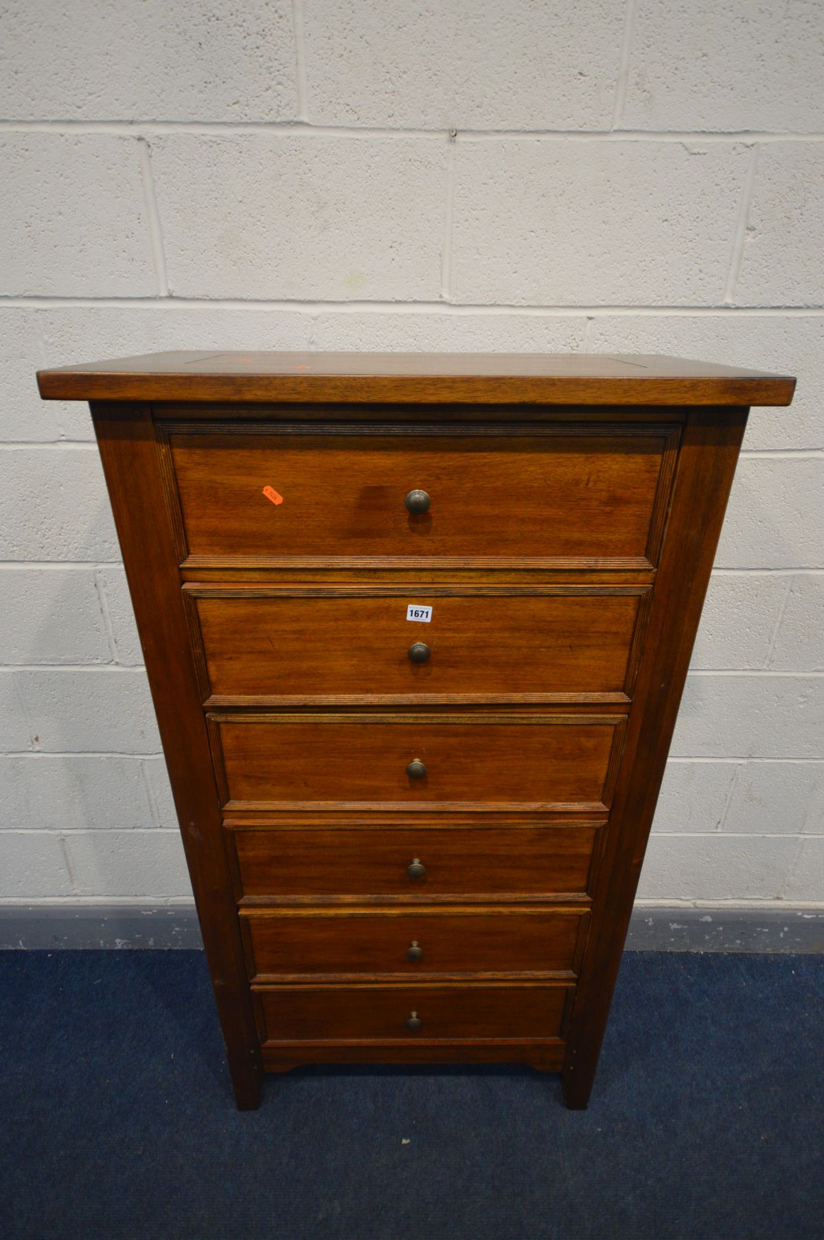 A TALL HARDWOOD CHEST OF SIX DRAWERS, width 80cm x depth 41cm x height 145cm - Image 2 of 2