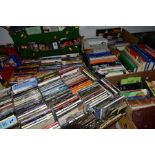 NINE BOXES OF CDS, DVDS AND BOOKS, to include three boxes of books, fiction, biography, history,