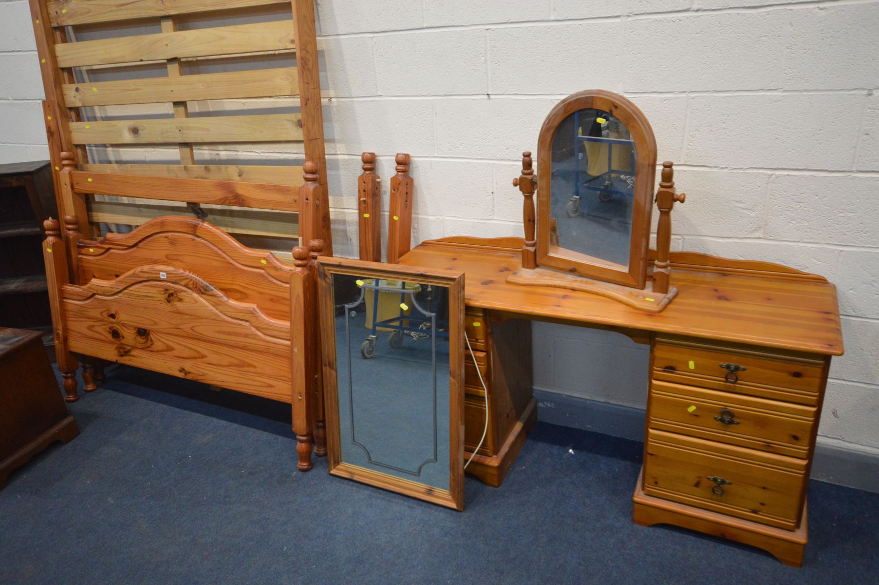 A COLLECTION OF PINE FURNITURE, comprising a 4ft four poster bed frame, dressing table with two - Image 3 of 3
