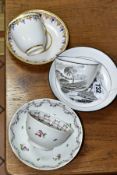 THREE LATE 18TH/EARLY 19TH CENTURY ENGLISH PORCELAIN CUPS AND SAUCERS, comprising a tea bowl and