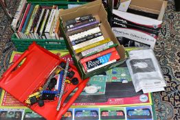 TWO BOXES OF BOOKS,AND LOOSE ITEMS, (40 titles) to include an incomplete Meccano vehicle in a red