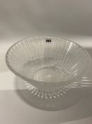 A LALIQUE CLEAR AND FROSTED GLASS CONICAL BOWL, decorated with impressed feather design,