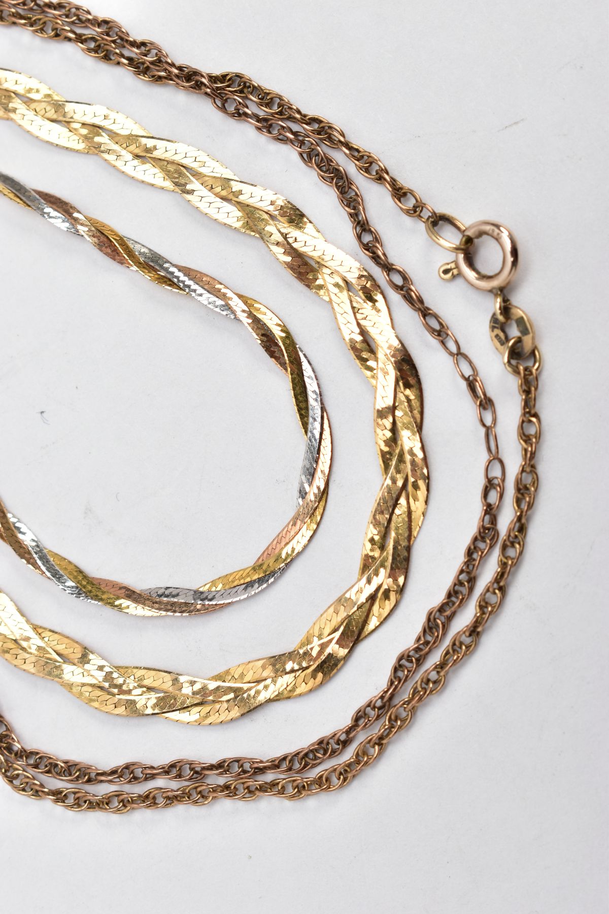 TWO 9CT GOLD PLAIT BRACELETS AND A CURB LINK CHAIN, the first plait bracelet fitted with a lobster - Image 2 of 2