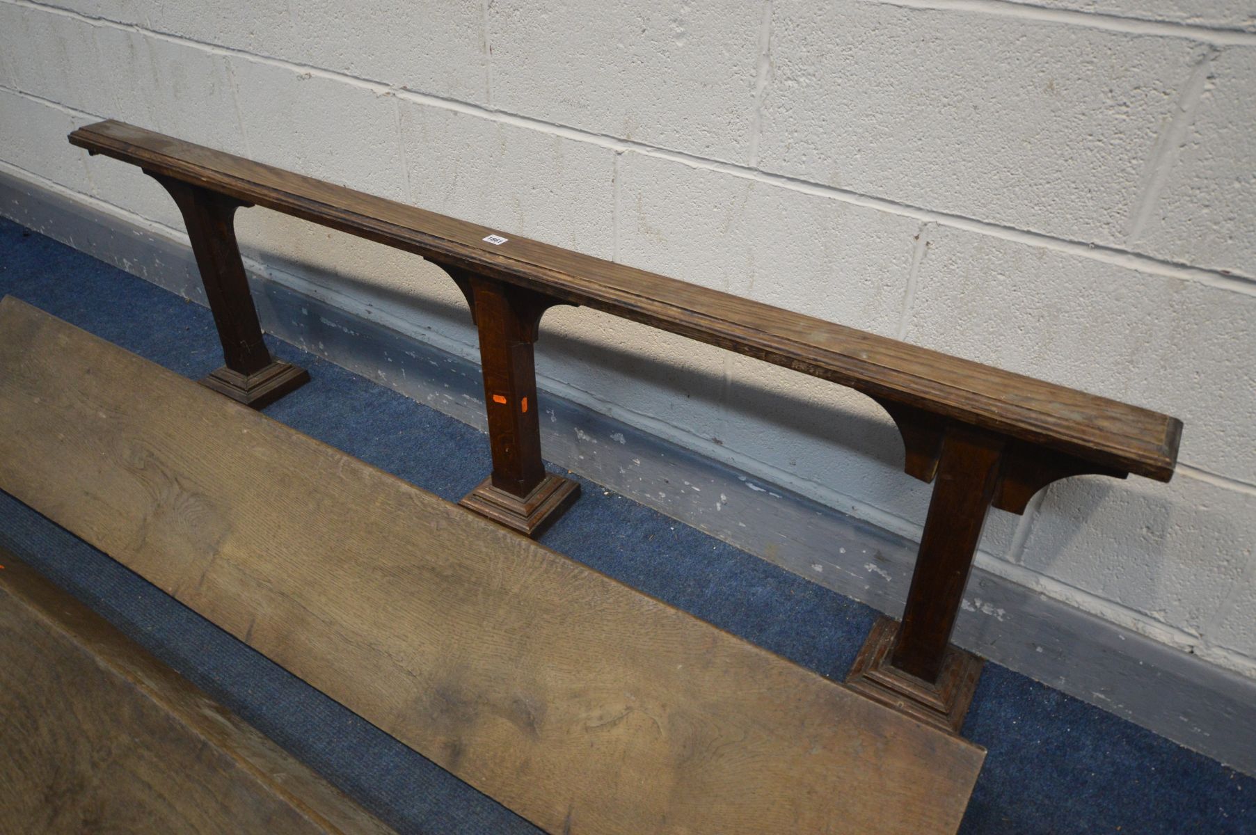 TWO BENCH TOPS, length 185cm x depth 30cm, along with a prayer stand, length 183cm x height 50cm (3) - Image 2 of 2