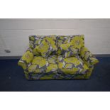 AN ALSTONS GREEN AND GREY FLORAL UPHOLSTERED SOFA BED, width 168cm