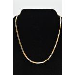 A 9CT GOLD BI-COLOUR NECKLACE, designed as yellow and white gold rectangular links, to the push