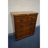 A VICTORIAN MAHOGANY CHEST OF TWO SHORT OVER THREE LONG DRAWERS, width 99cm x depth 49cm x height